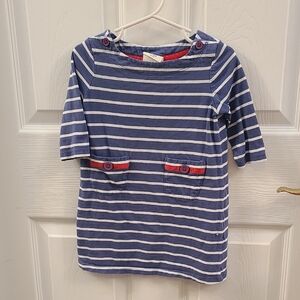 Boden Navy and White Striped Top with Red Trim